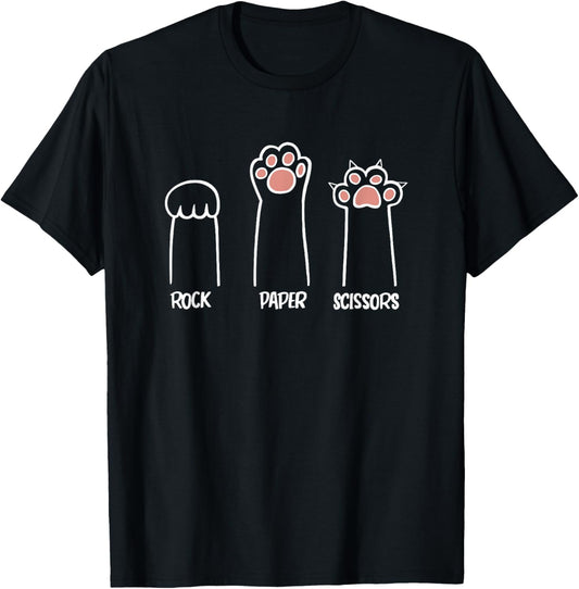 Rock Paper Scissors Game Cute Cat Kitty Paws Men Women Girls Kids T-Shirt - T-Shirt | Black