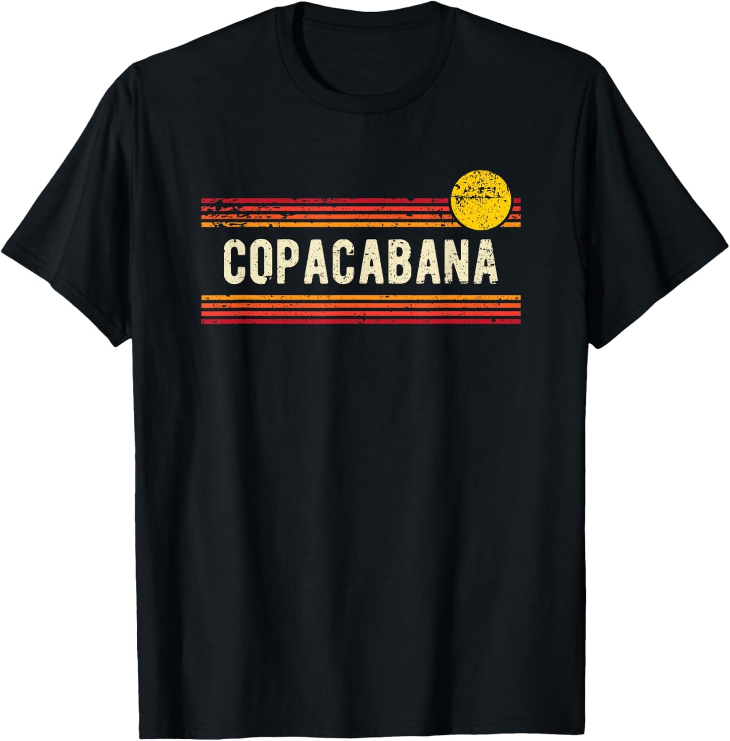 Copacabana Rio de Janeiro Retro Distressed Sunset Design T-Shirt - T-Shirt | Black