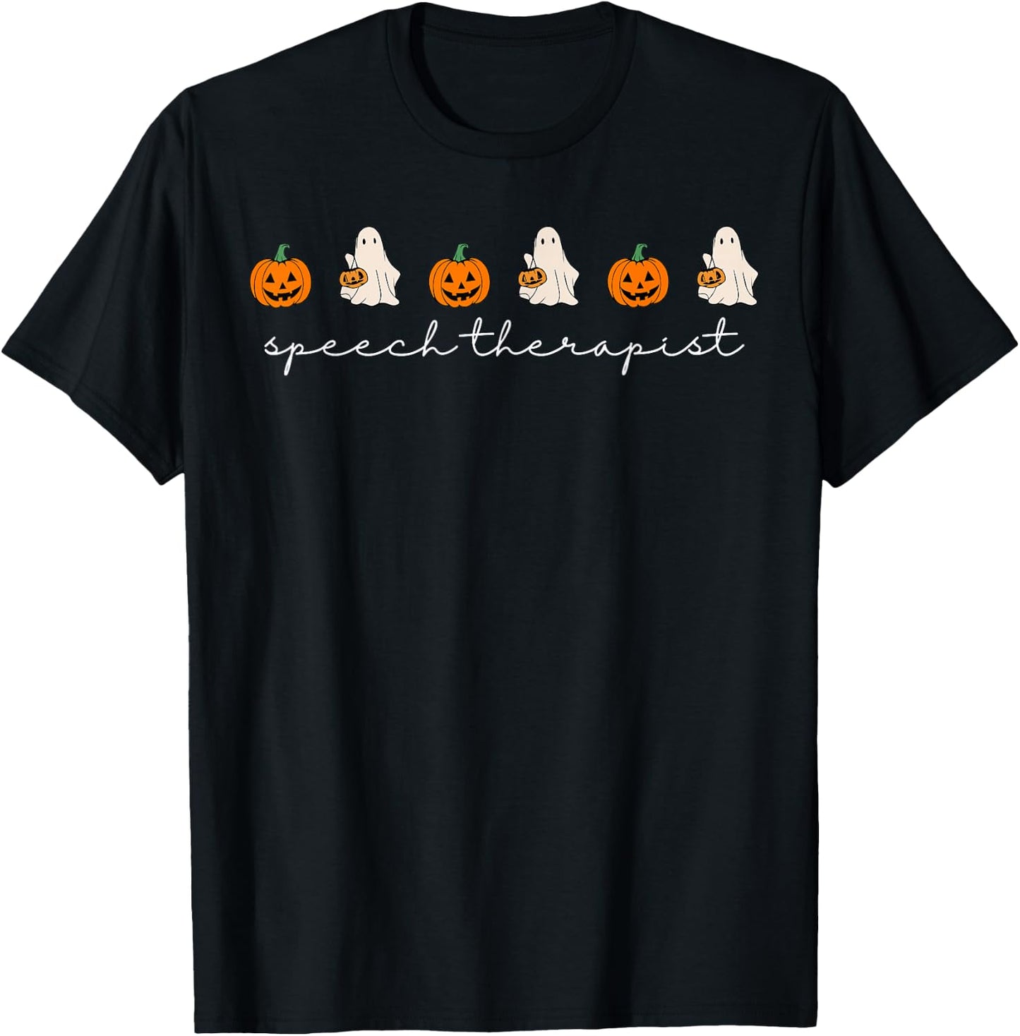 Speech Therapist Pumpkin Ghost SLP Speech Therapy Halloween T-Shirt - T-Shirt | Black