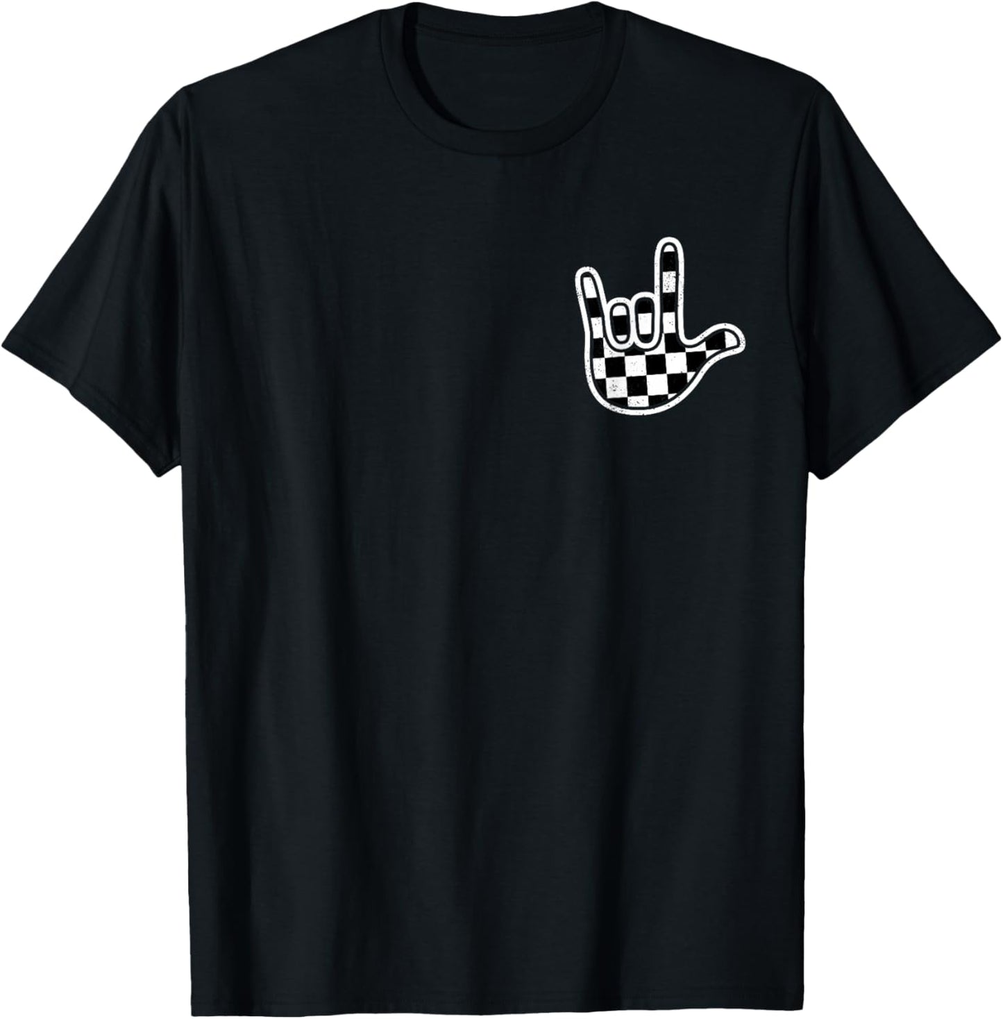 Checkered ASL Race Car Flag Retro Kids Teens Boys ASL T-Shirt - T-Shirt | Black