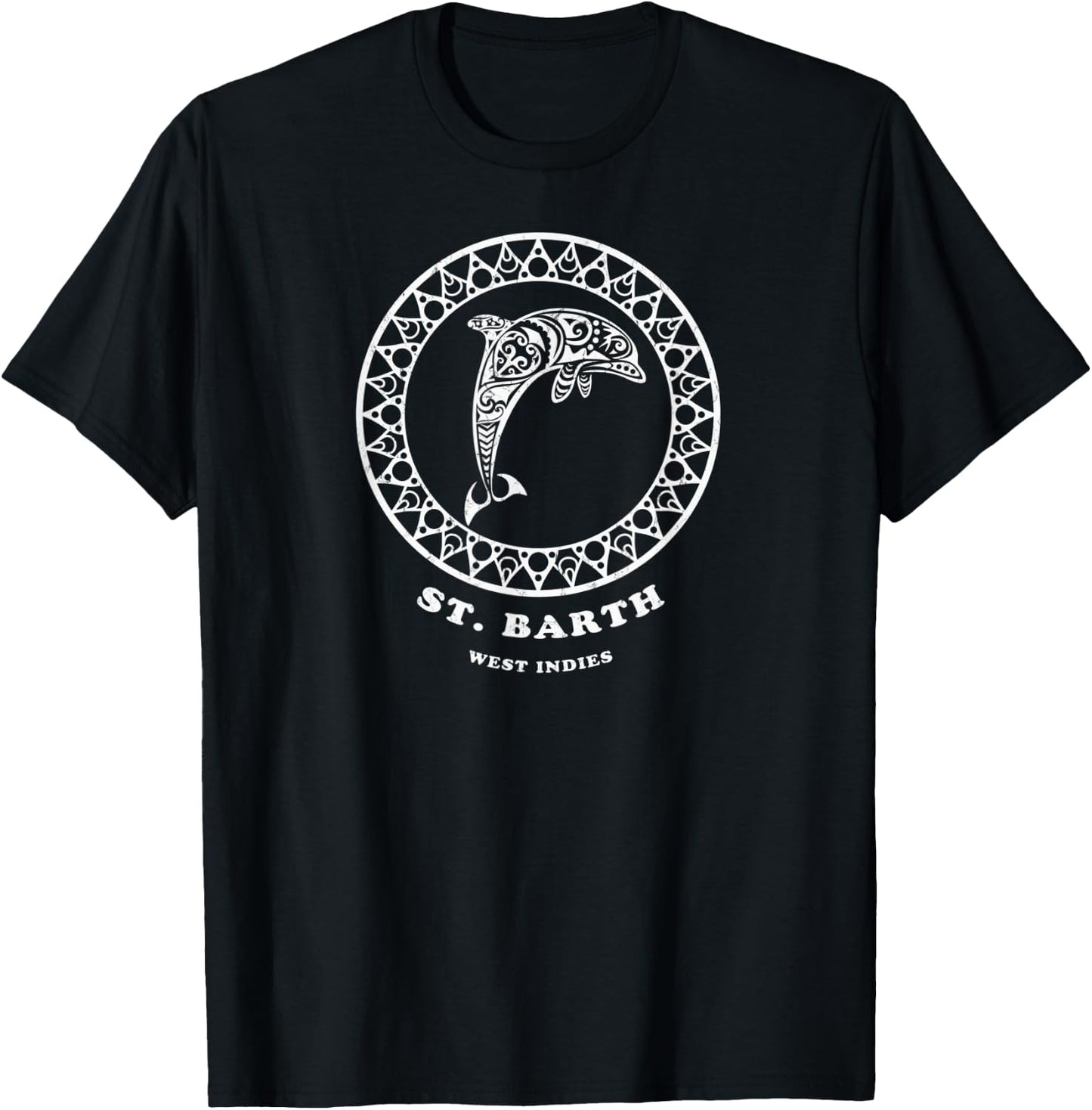 St. Barth, West Indies Vintage Tribal Dolphin Vacation T-Shirt - T-Shirt | Black
