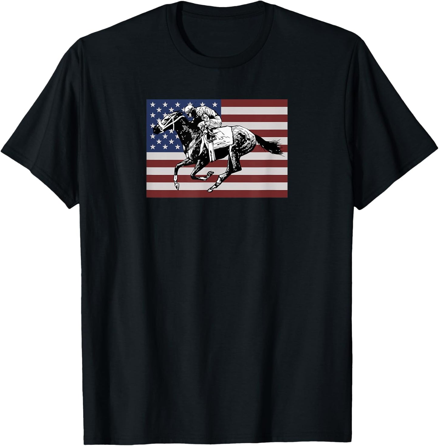 Horse Racer American Flag - Patriotic Equine Horse Race USA T-Shirt - T-Shirt | Black
