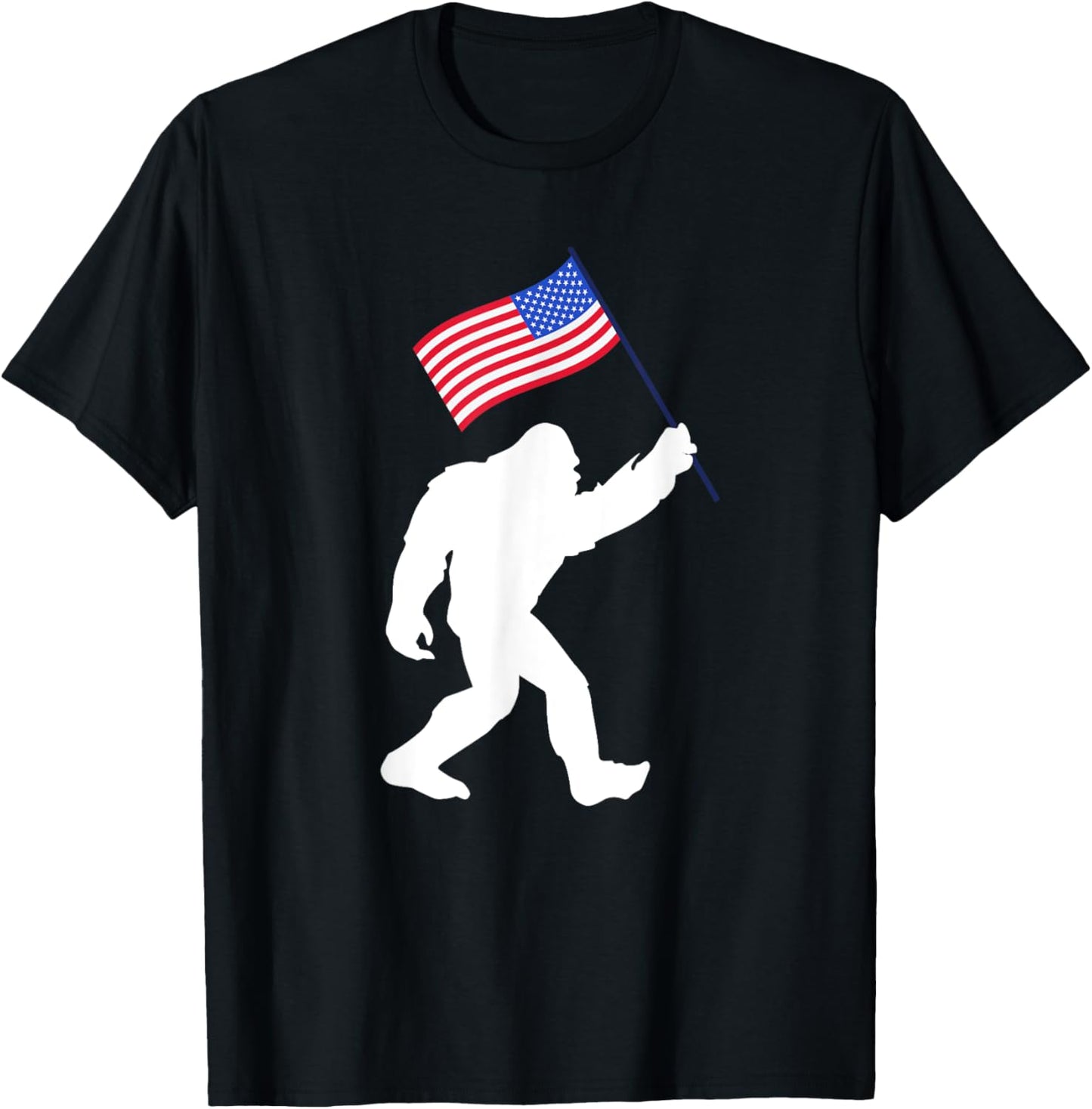 Bigfoot With American Flag Funny 4th Of July T-Shirt - T-Shirt | Black