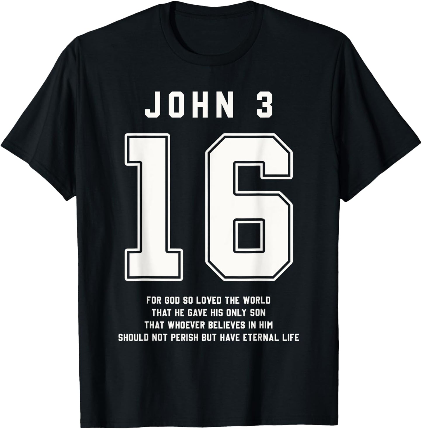 John 3:16 Bible Verse Team Sports Jersey Christian T-Shirt - T-Shirt | Black