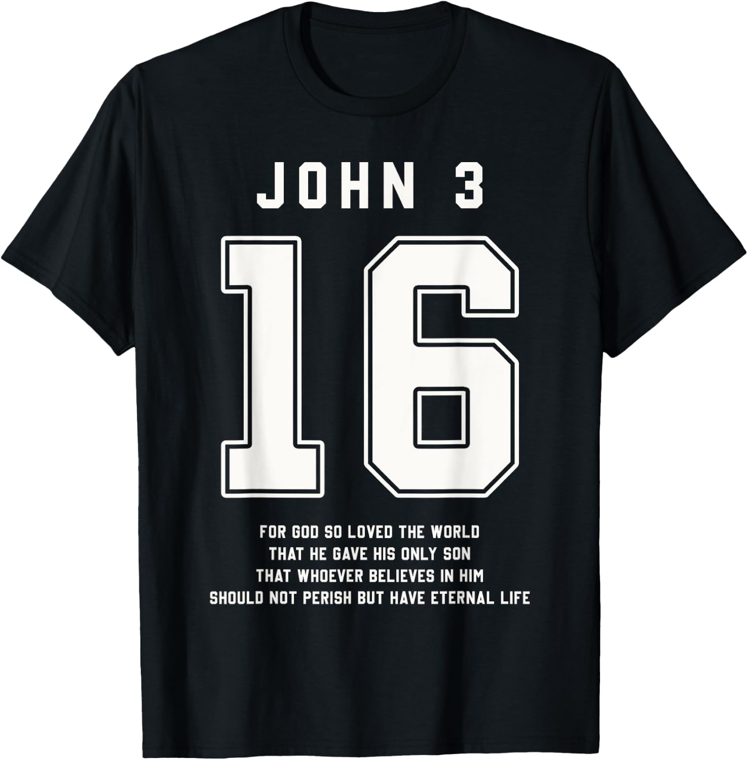 John 3:16 Bible Verse Team Sports Jersey Christian T-Shirt - T-Shirt | Black