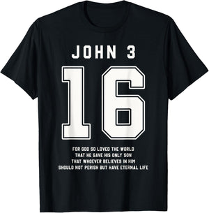 John 3:16 Bible Verse Team Sports Jersey Christian T-Shirt - T-Shirt | Black