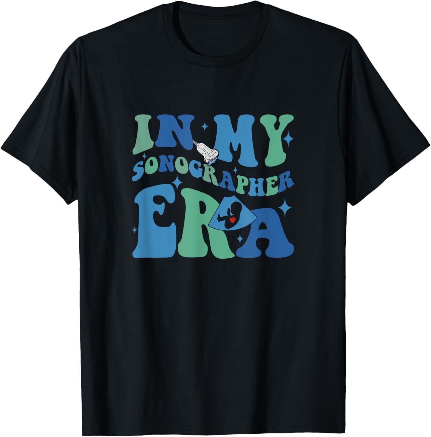 In My Sonographer Era Groovy Funny Ultrasound Technologist T-Shirt - T-Shirt | Black