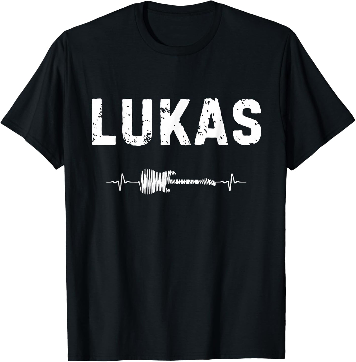 Lukas Guitar Heartbeat Music Guitarist Retro Vintage T-Shirt - T-Shirt | Black
