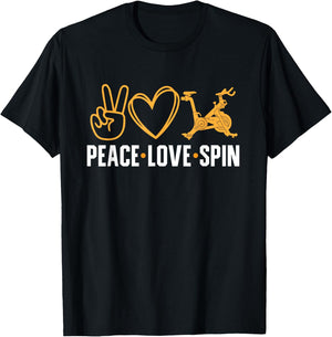 Indoor Cycling Spinning Peace Love Spin Class Workout T-Shirt - T-Shirt | Black