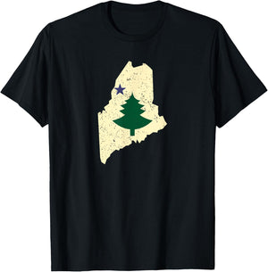 Old Maine State Flag 1901 Pine Tree T-Shirt - T-Shirt | Black