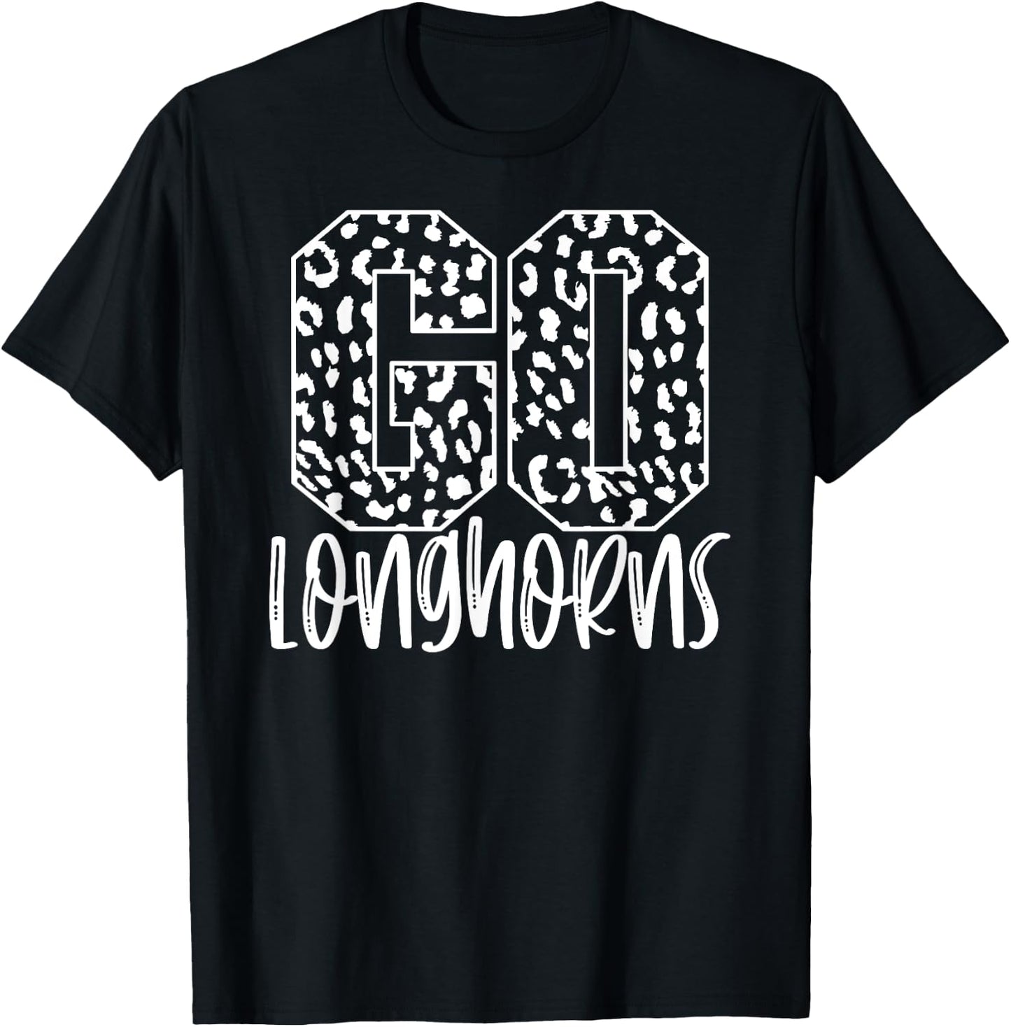 Longhorns Team Mascot School Spirit Game Night Leopard Print T-Shirt - T-Shirt | Black