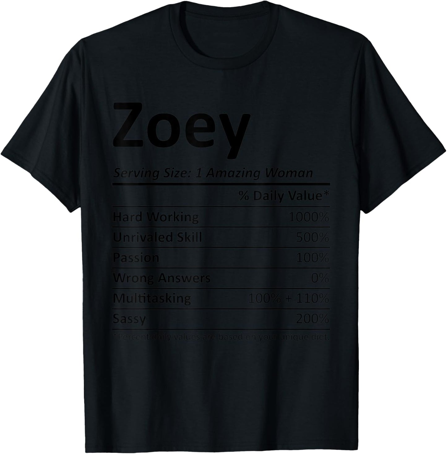 Zoey Nutrition Personalized Name Funny Idea T-Shirt - T-Shirt | Black