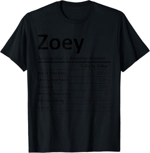 Zoey Nutrition Personalized Name Funny Idea T-Shirt - T-Shirt | Black