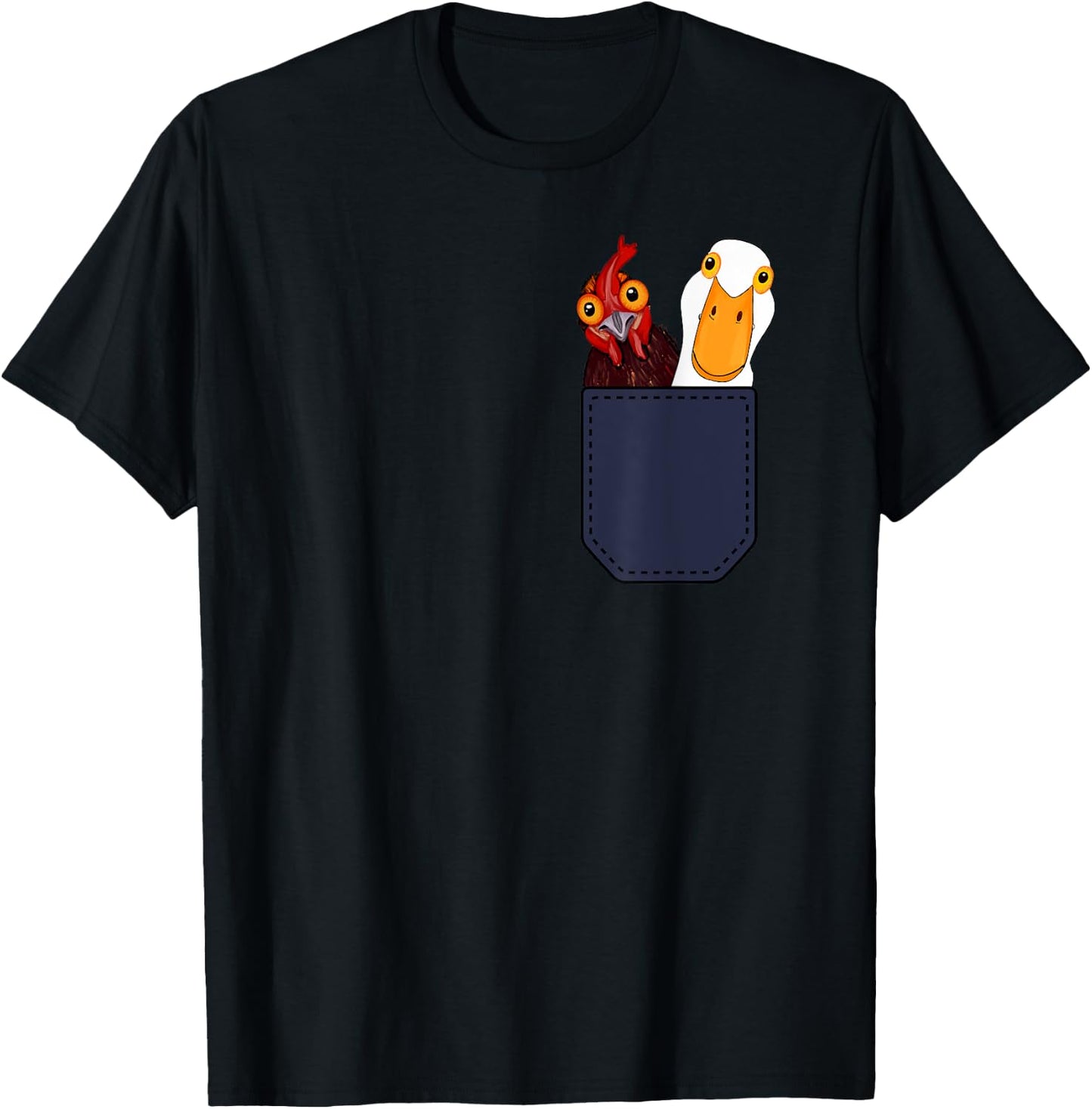 Cute Chicken and Duck in a Pocket. Chicken Farmers Animal T-Shirt - T-Shirt | Black