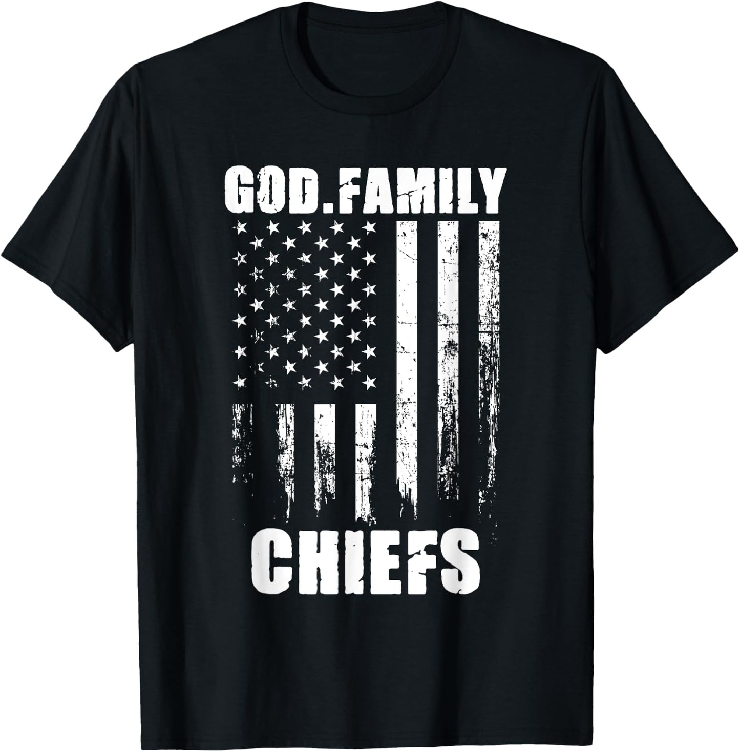 God. Family. Chiefs. Vintage USA Flag T-Shirt - T-Shirt | Black