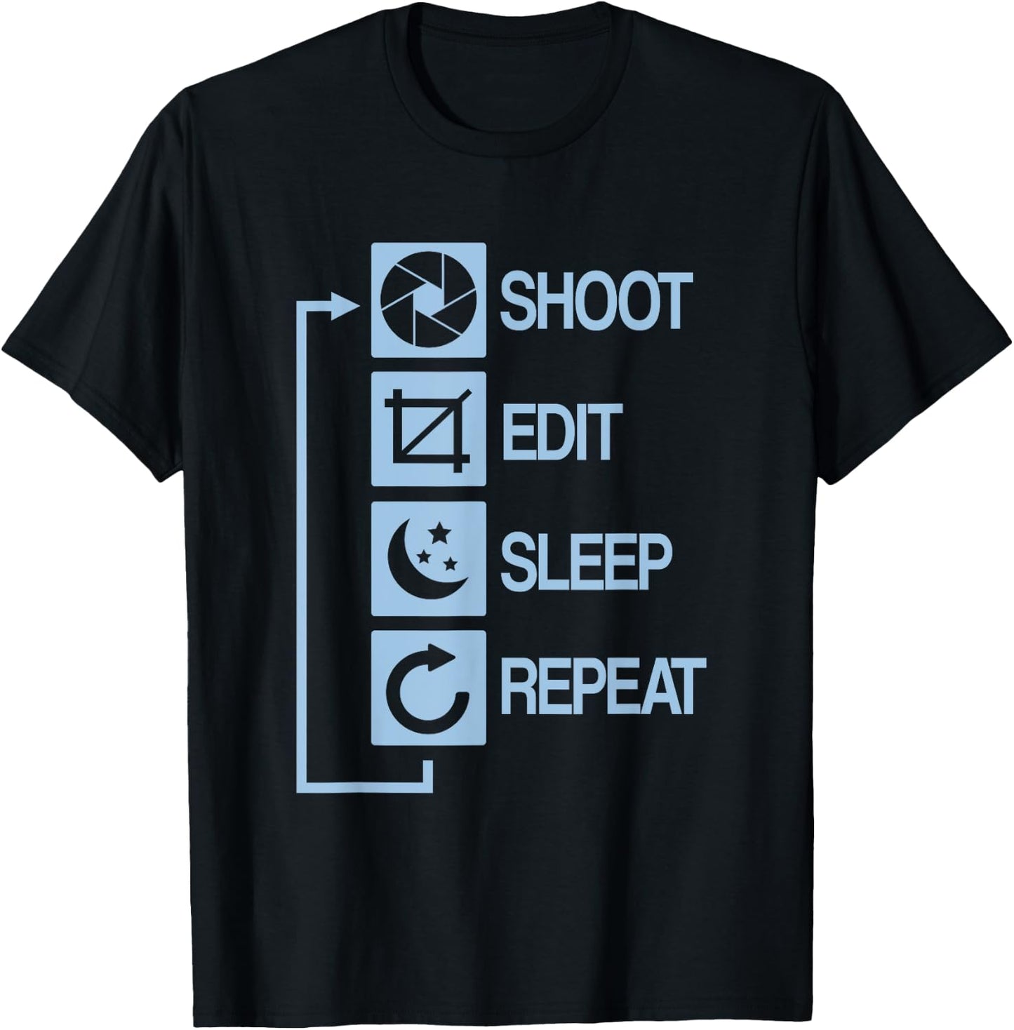 Shoot Edit Sleep Repeat Photography T-Shirt - T-Shirt | Black