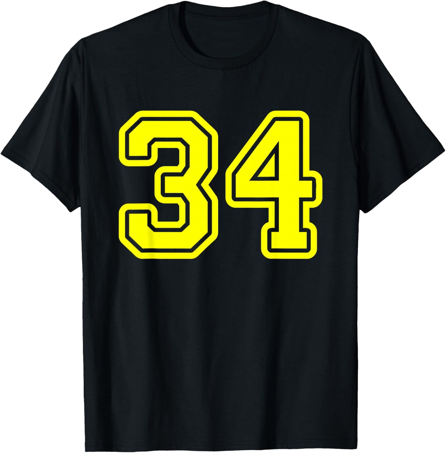 Yellow Sports Team Number #34 T-Shirt - T-Shirt | Black