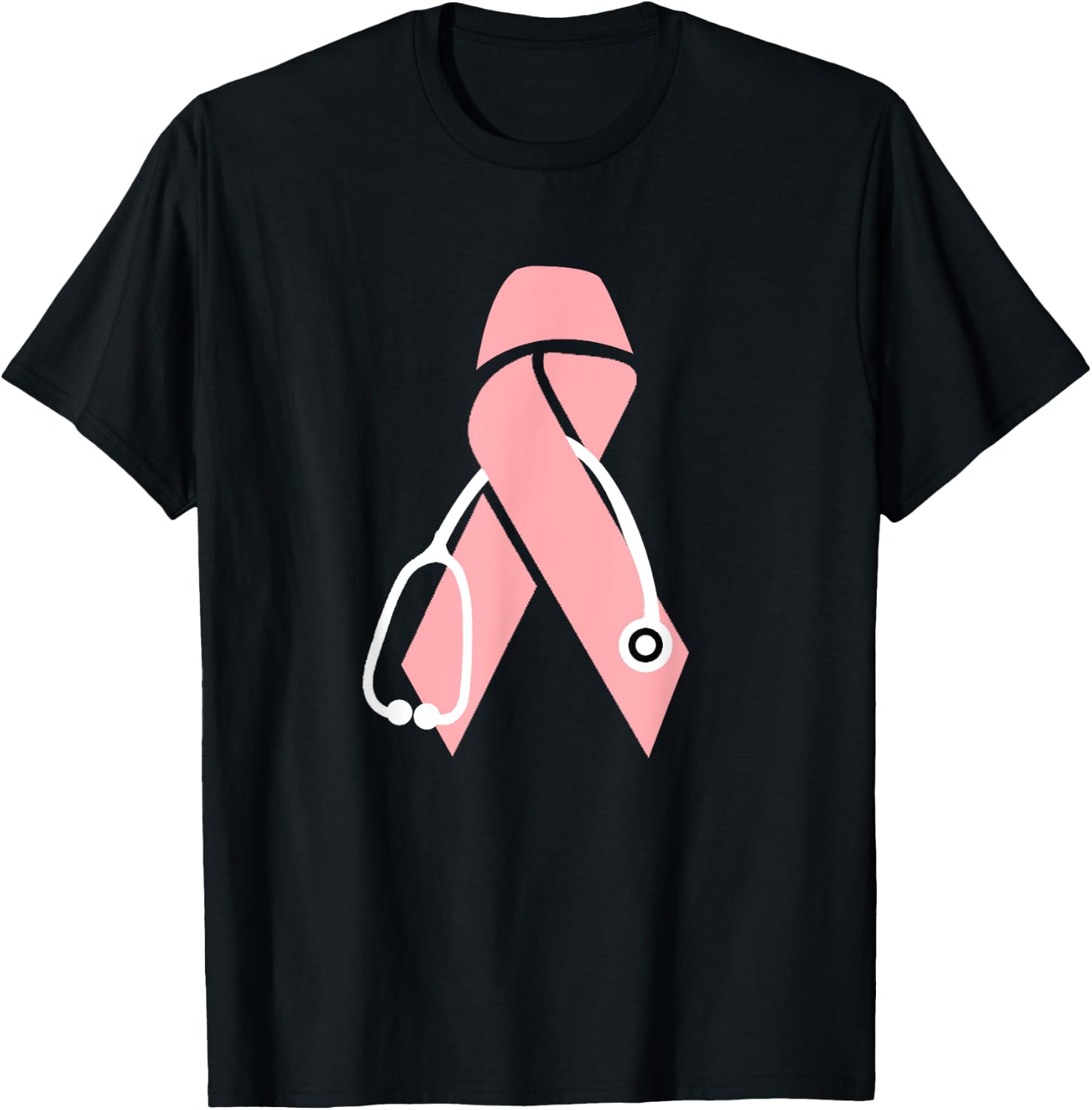 Breast Cancer Awareness Scrub Top Pink Ribbon Stethoscope T-Shirt - T-Shirt | Black