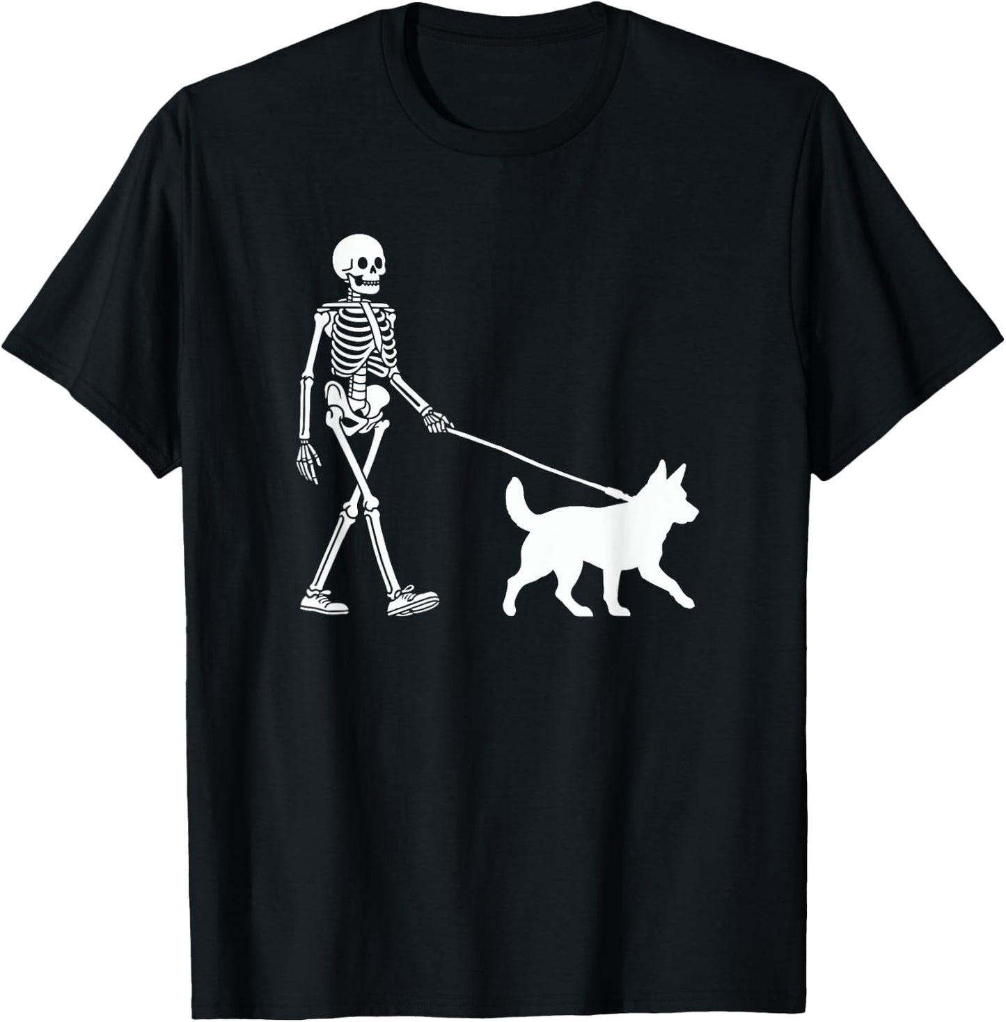 Skeleton Walking a Dog Blue Heeler Halloween Outfit Men Women Kids T-Shirt - T-Shirt | Black