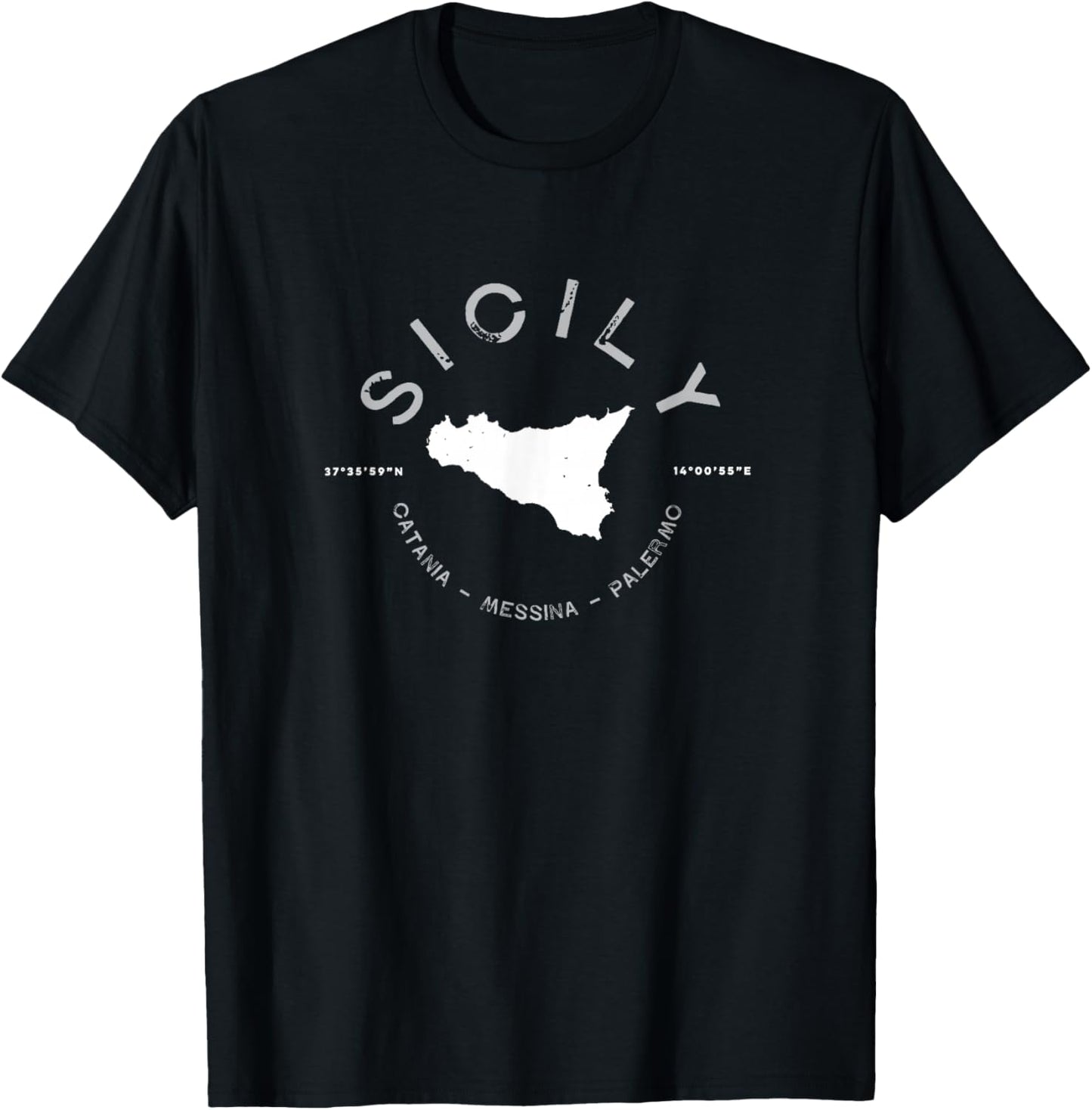 Sicily Italy Graphic Vintage Map T T-Shirt - T-Shirt | Black
