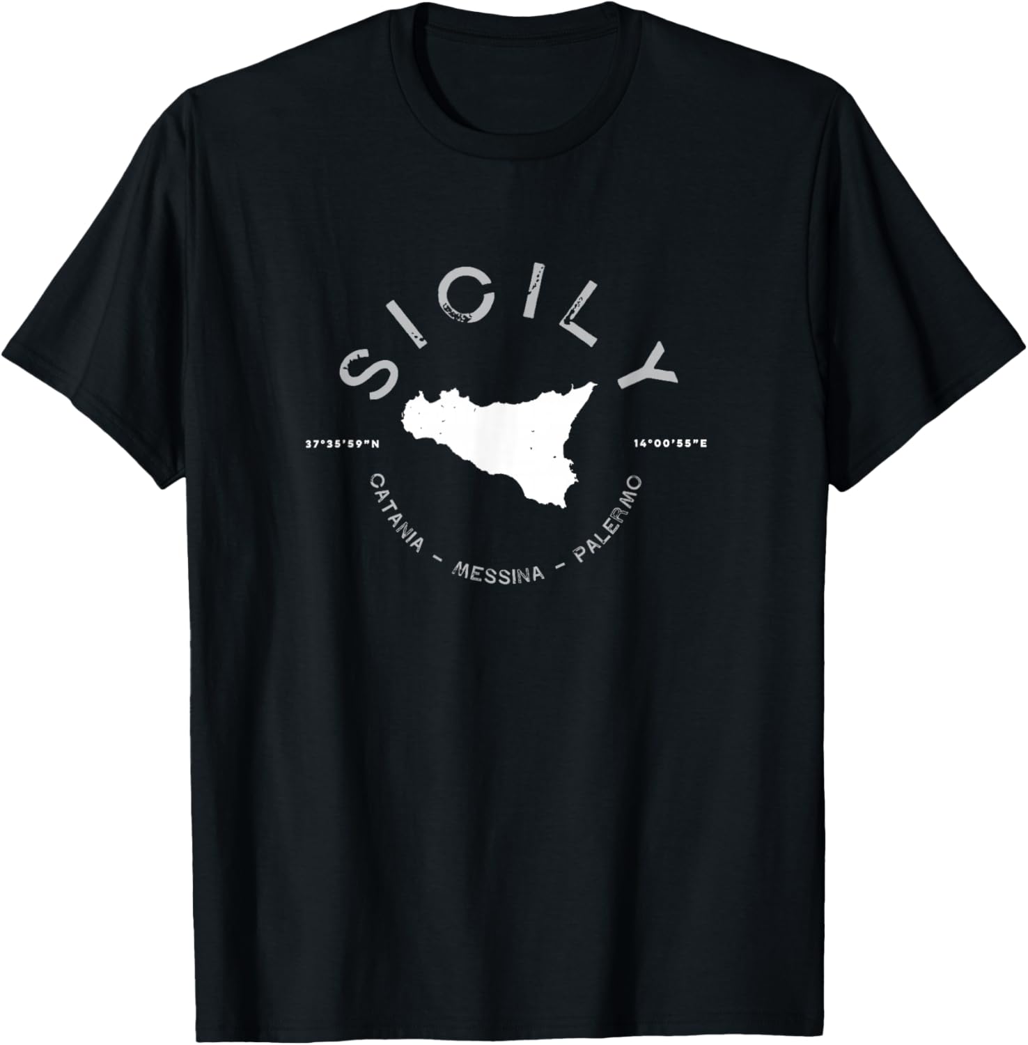 Sicily Italy Graphic Vintage Map T T-Shirt - T-Shirt | Black