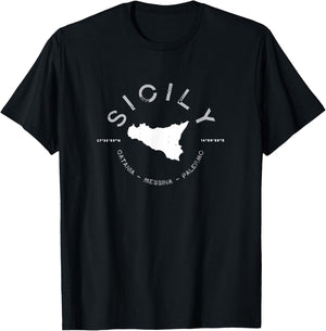 Sicily Italy Graphic Vintage Map T T-Shirt - T-Shirt | Black