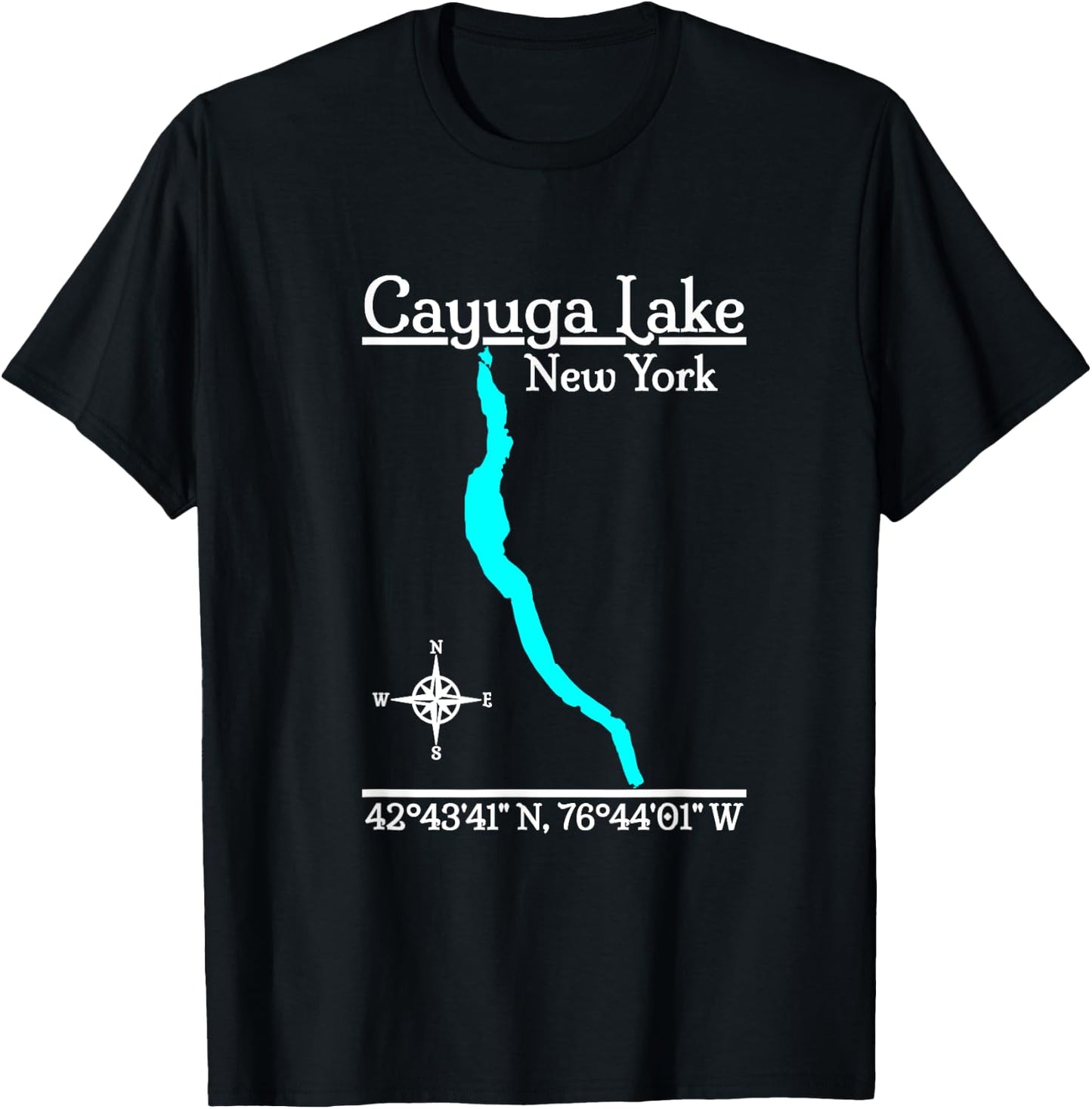 Designed by GeoGearCo Cayuga Lake - New York - -Adults - Black - Small - Short Sleeve - Modern - Nature - Camping - All Seasons T-Shirt - T-Shirt | Black