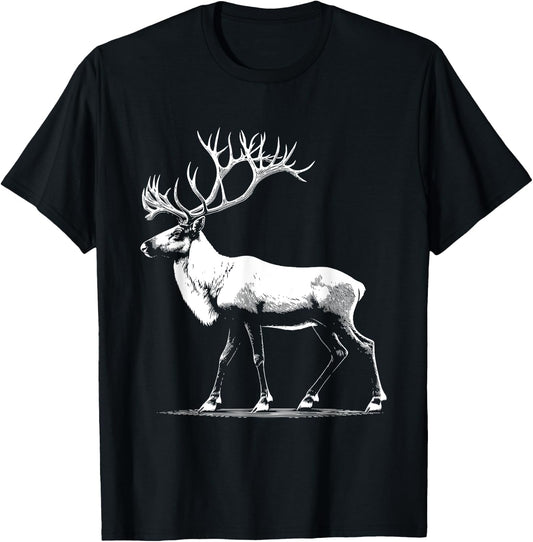 Caribou Dad Mom Lover - Monochromatic Caribou T-Shirt - T-Shirt | Black