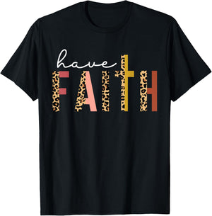 Have Faith Leopard Cross Jesus Christ God Men Women Kids T-Shirt - T-Shirt | Black