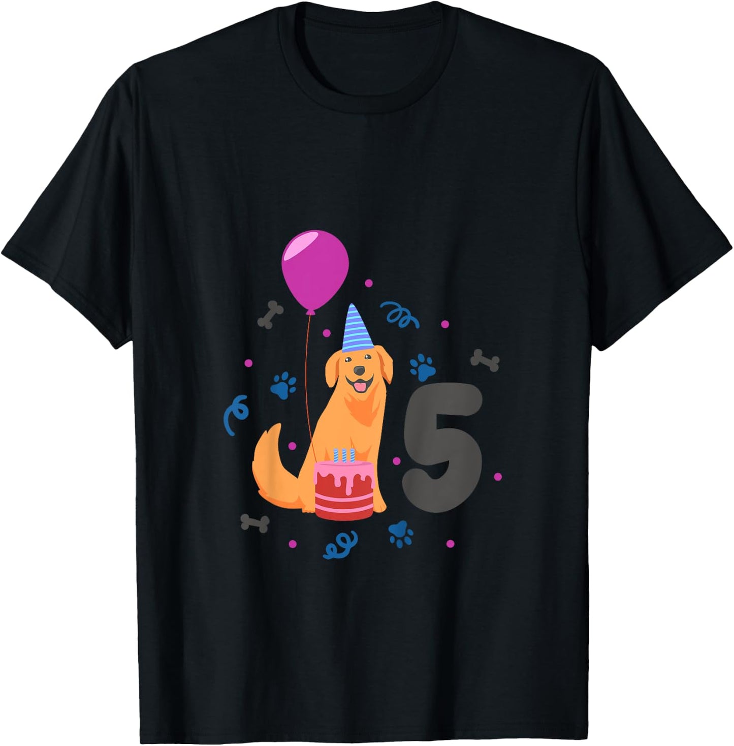 Kids I am 5 with golden retriever - kids birthday 5 years old T-Shirt - T-Shirt | Black