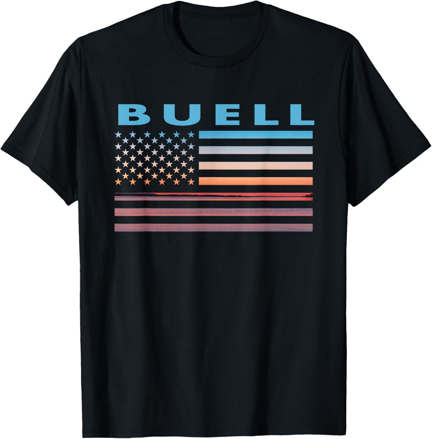 Vintage Sunset American Flag Buell, Montana Men T-Shirt - T-Shirt | Black