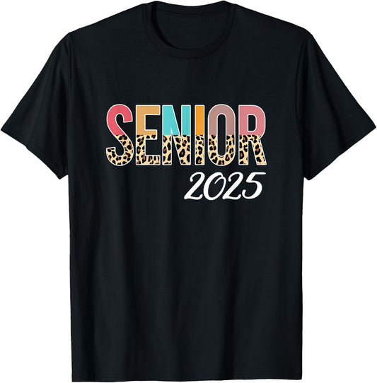 Senior 2025 Graduation Leopard Print Grad Senior 2025 T-Shirt - T-Shirt | Black