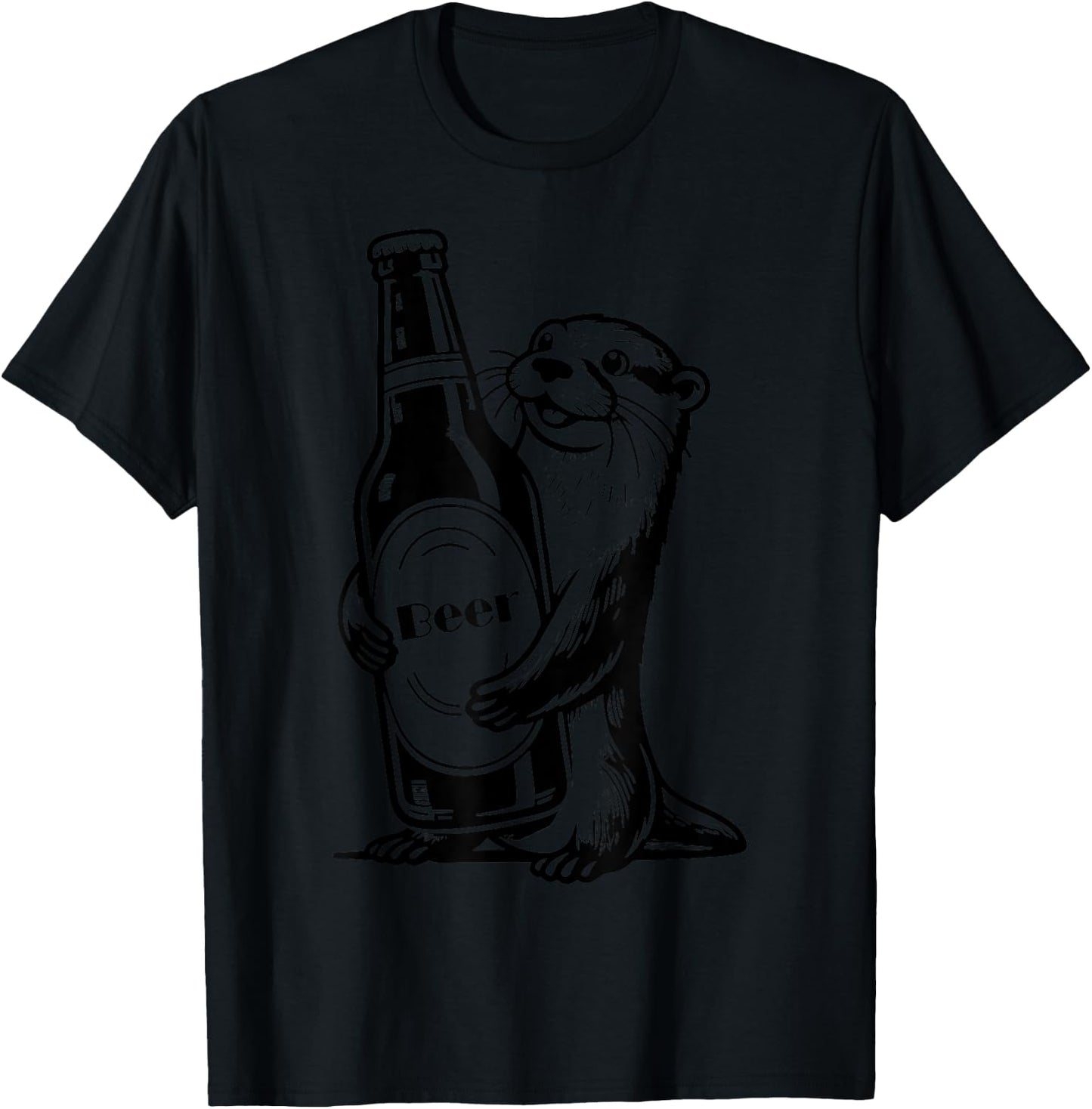 Funny Cute Otter Holding Beer Cool Animal Sea Otters T-Shirt - T-Shirt | Black