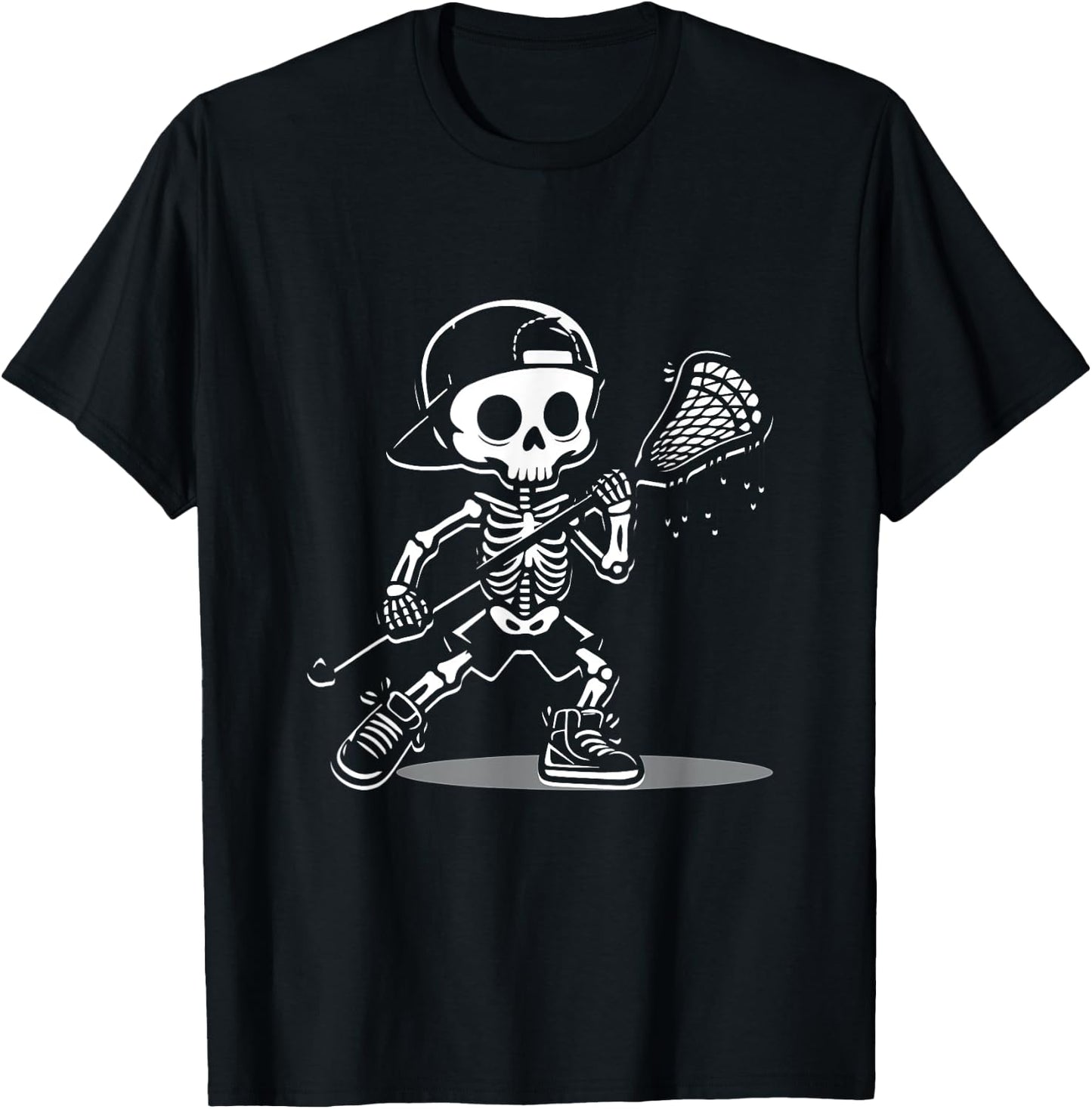 Kid Halloween Skeleton Playing Lacrosse Sport Player Costume T-Shirt - T-Shirt | Black