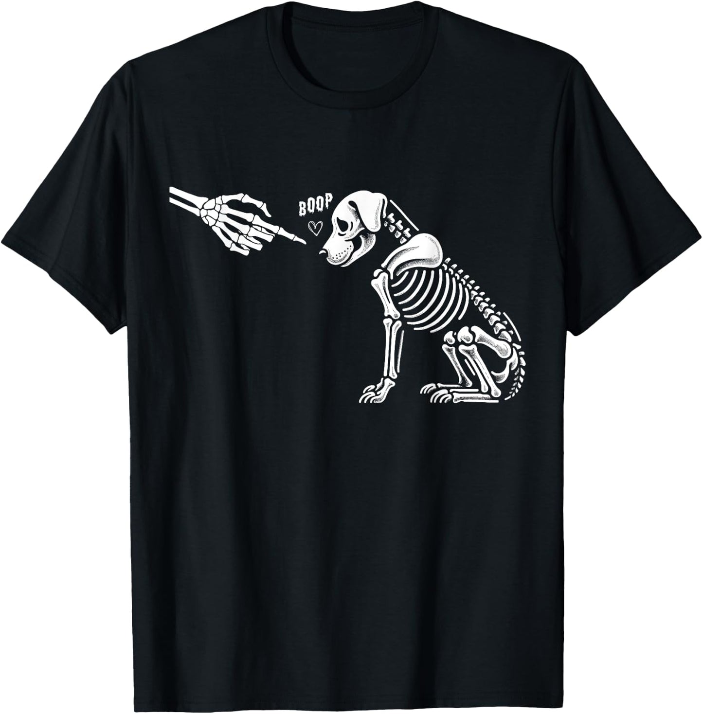 Halloween Spooky Boop Skeleton Hand Touches Dog Nose Men Women T-Shirt - T-Shirt | Black