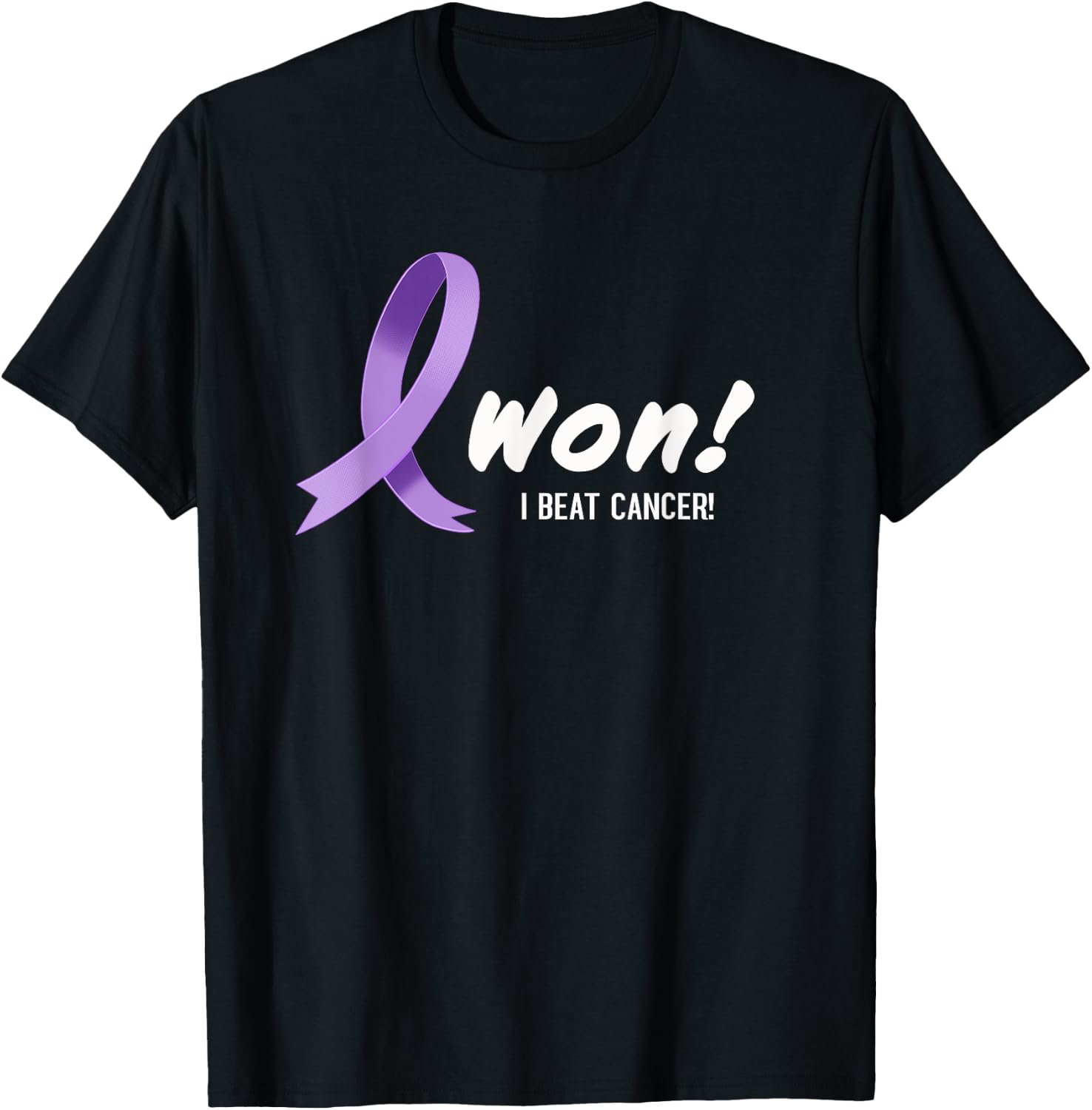 I Beat Cancer, I Won! Lavender Ribbon For All Types Cancer T-Shirt - T-Shirt | Black