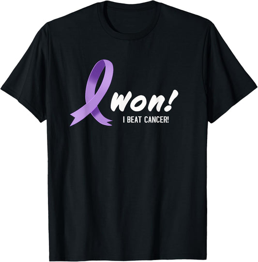 I Beat Cancer, I Won! Lavender Ribbon For All Types Cancer T-Shirt - T-Shirt | Black