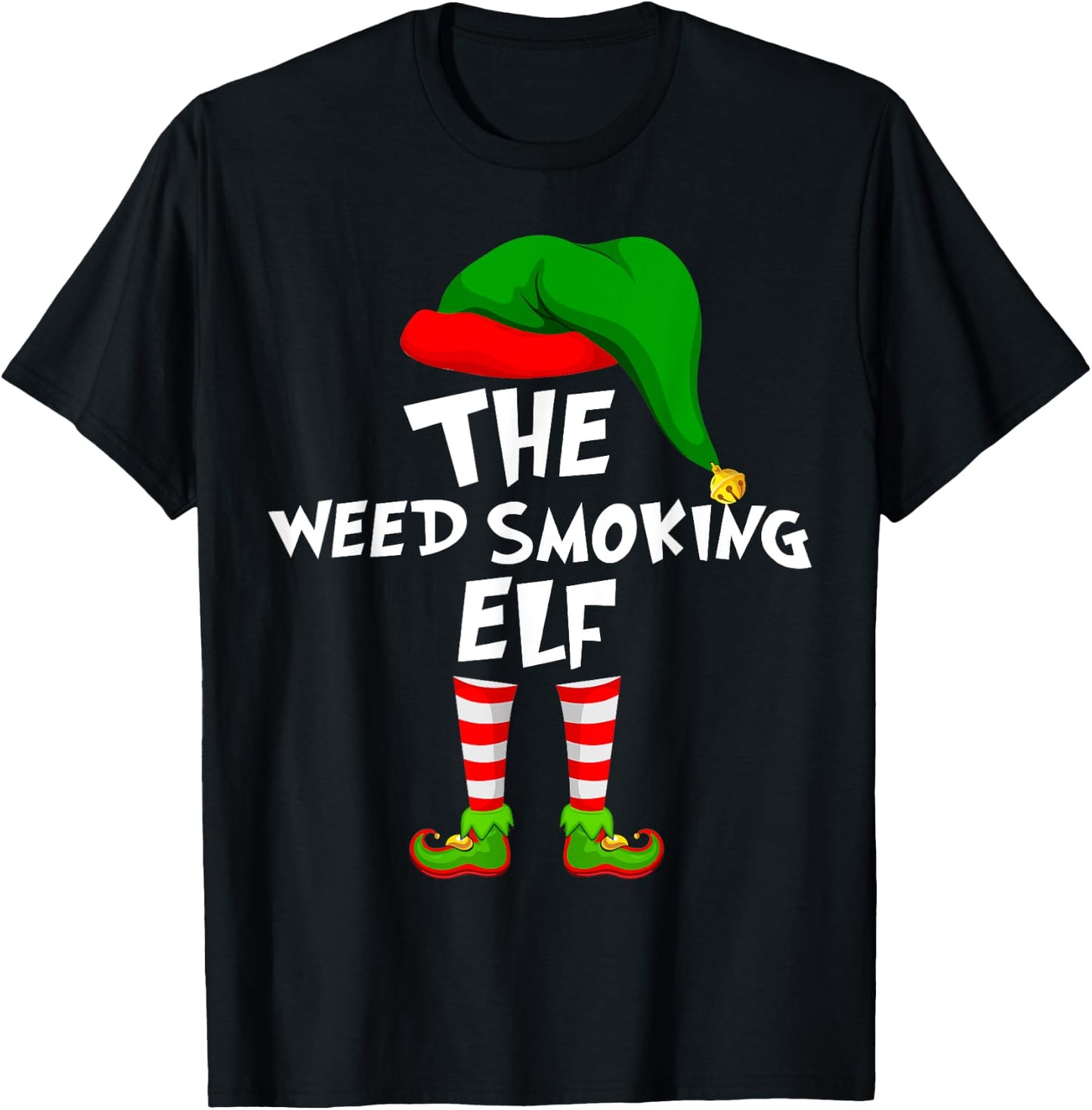 Funny Matching Family Christmas Weed Smoking Elf T-Shirt - T-Shirt | Black
