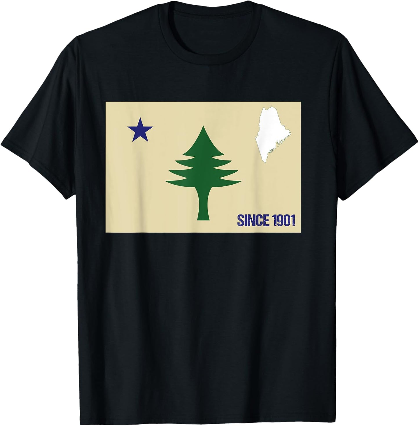 Maine Pine Tree State Flag Pride Patriotic Retro Vintage T-Shirt - T-Shirt | Black