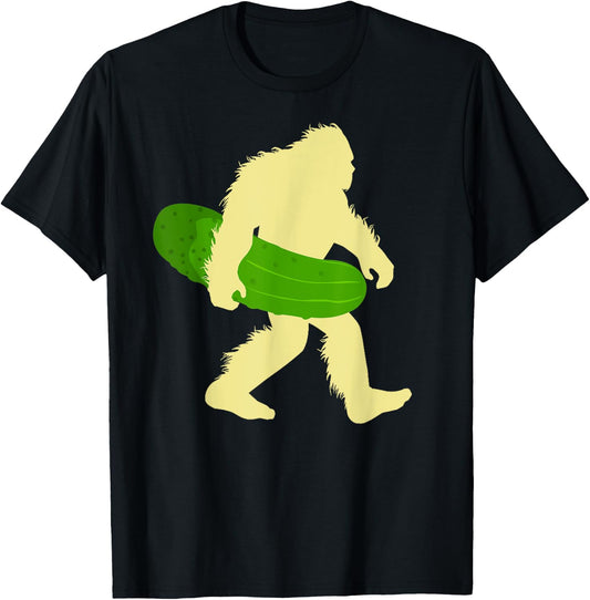 Funny Cucumber Loves Pickle Bigfoot Sasquatch Pickles Lover T-Shirt - T-Shirt | Black