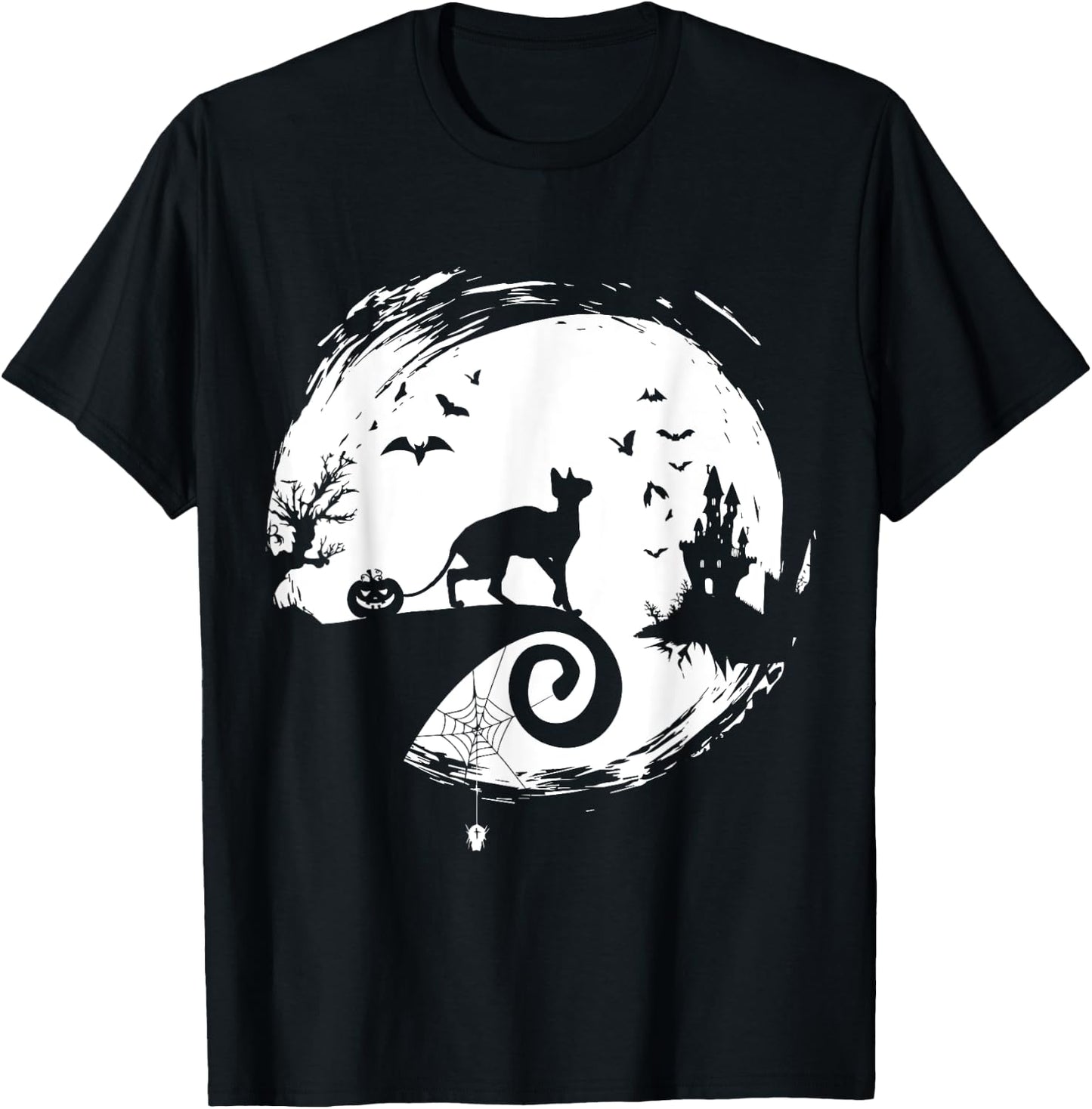 Cornish Rex Halloween Costume Moon Silhouette Creepy T-Shirt - T-Shirt | Black