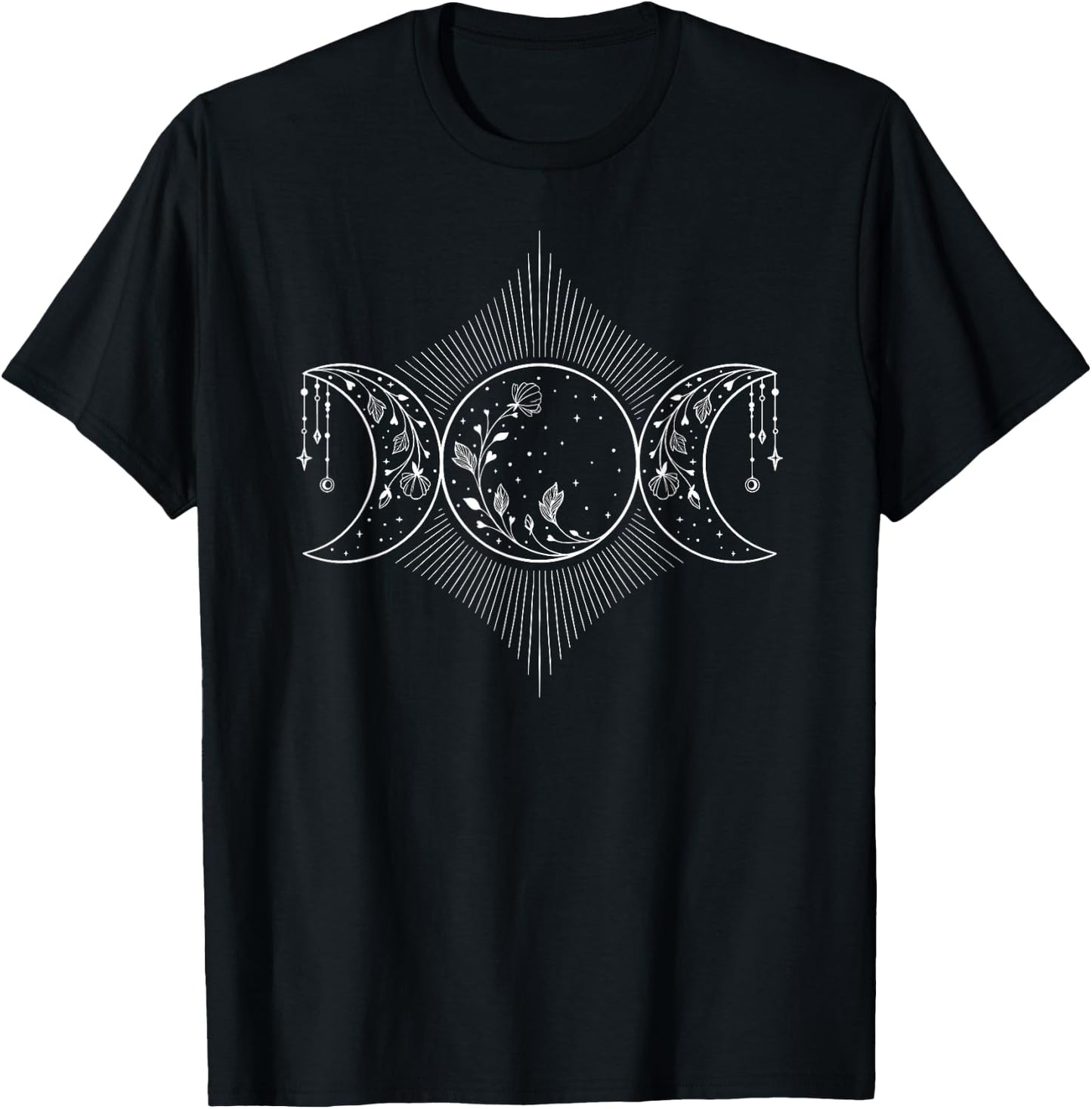 Triple Moon Goddess Floral Witch Aesthetic Pastel Goth T-Shirt - T-Shirt | Black