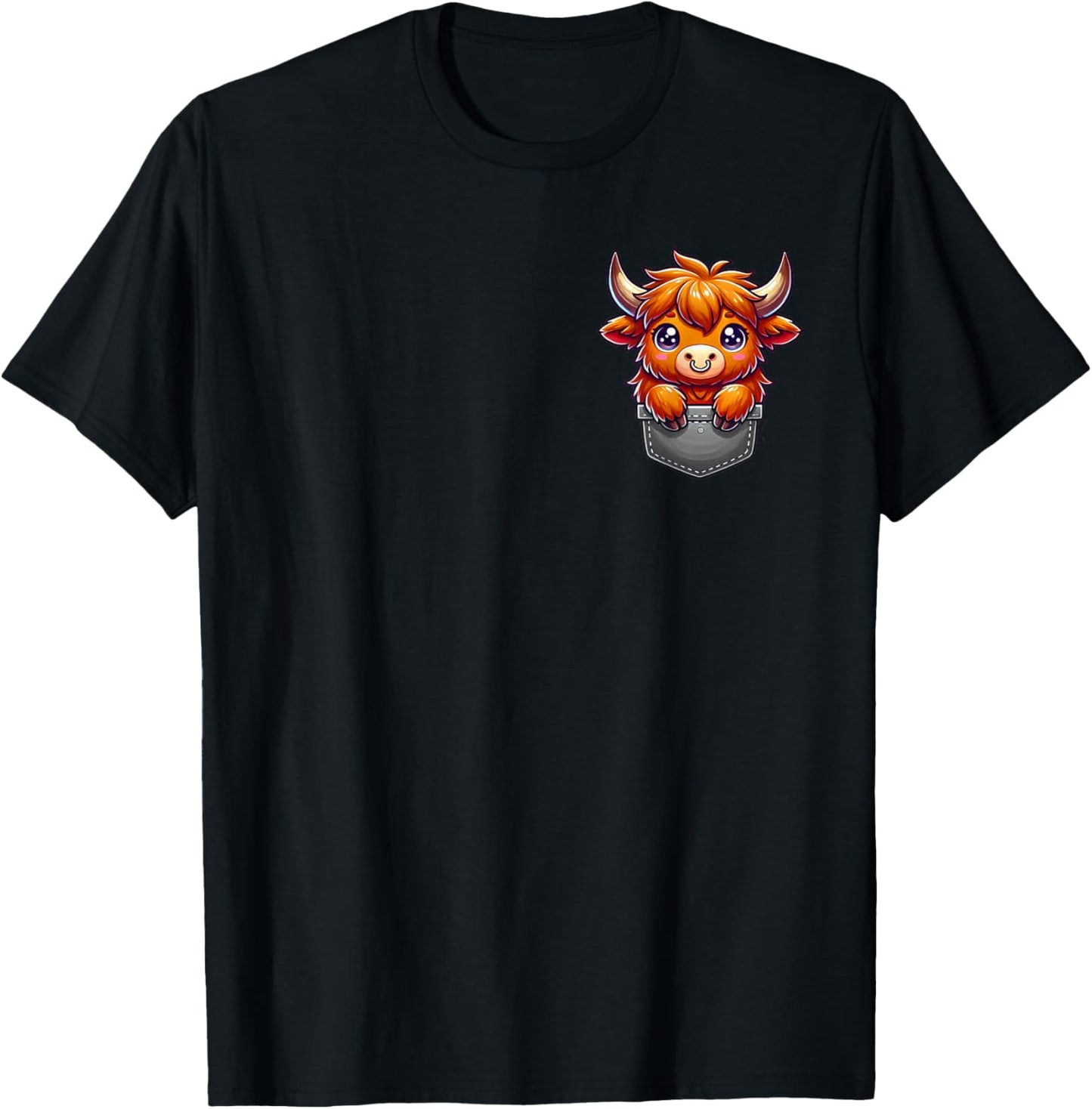Pocket Scottish Highland Cow Lover Cow Scotland Farm Animal T-Shirt - T-Shirt | Black