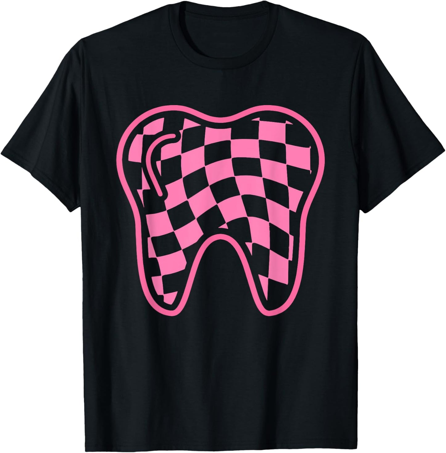 Checkerboard Tooth Dental Hygienist Squad Groovy Dentist T-Shirt - T-Shirt | Black