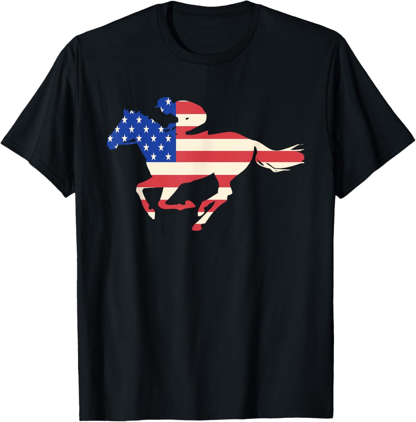 Horse Racing American Flag Equestrian Jockey Gift T-Shirt - T-Shirt | Black