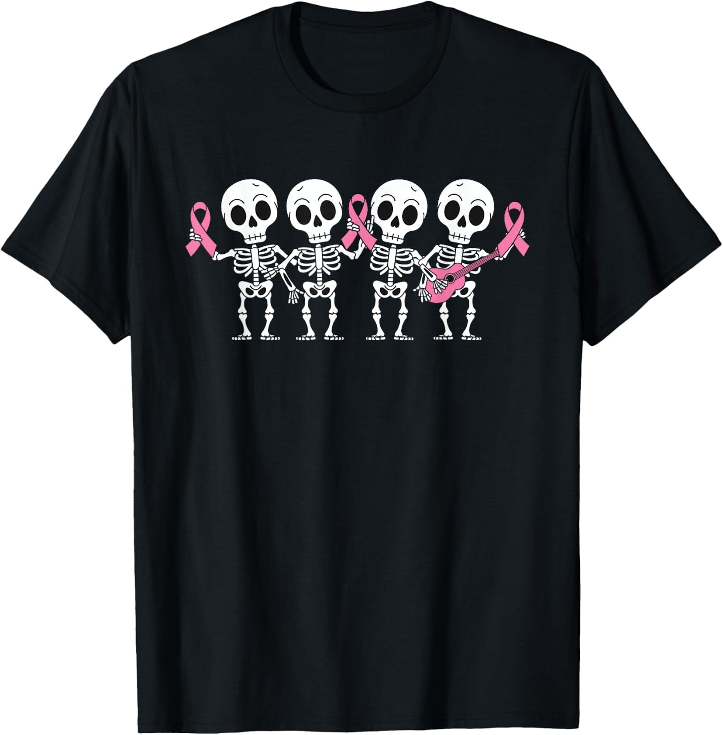 Pink Ribbon Breast Cancer Awareness Skeleton Women Men Kids T-Shirt - T-Shirt | Black