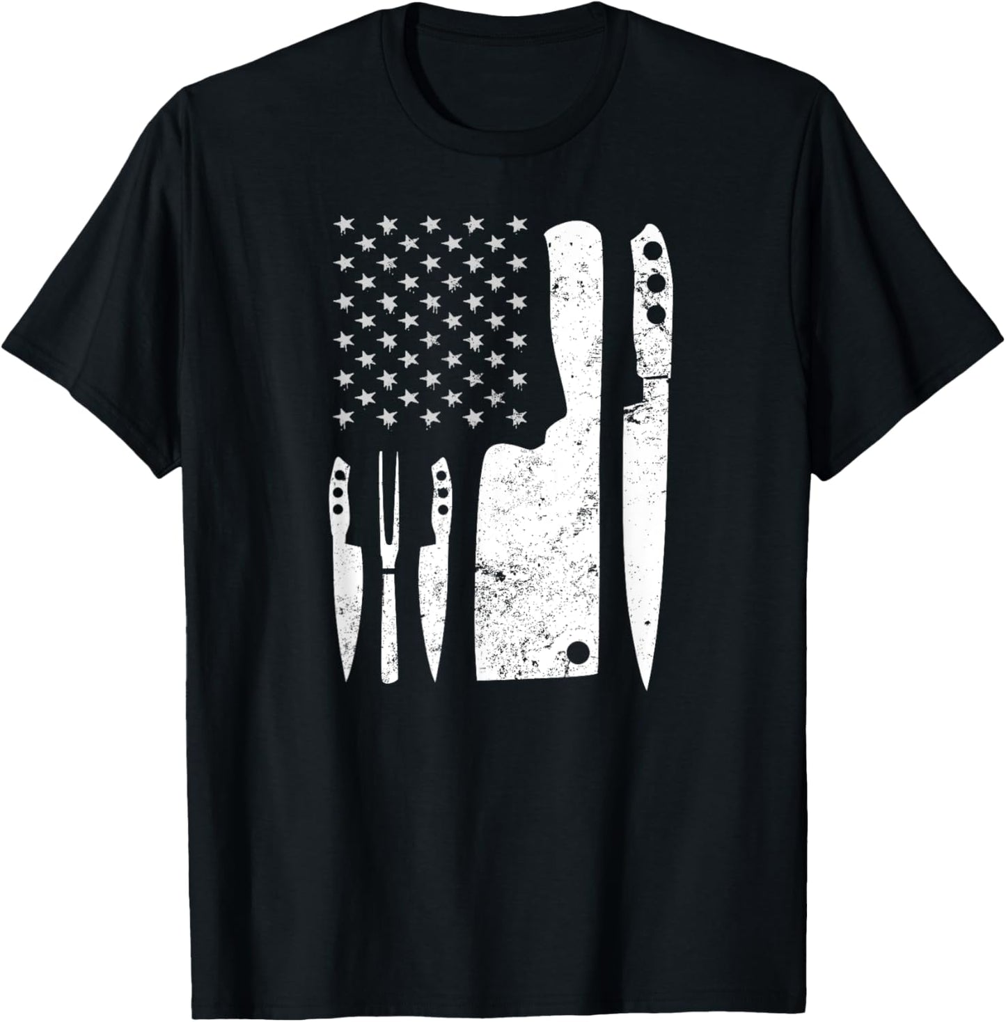 Cooking Chef Gifts & Chef Knife | Patriotic 4th of July US Flag Shirt - Men's Black Short Sleeve Classic Fit - Small T-Shirt - T-Shirt | Black