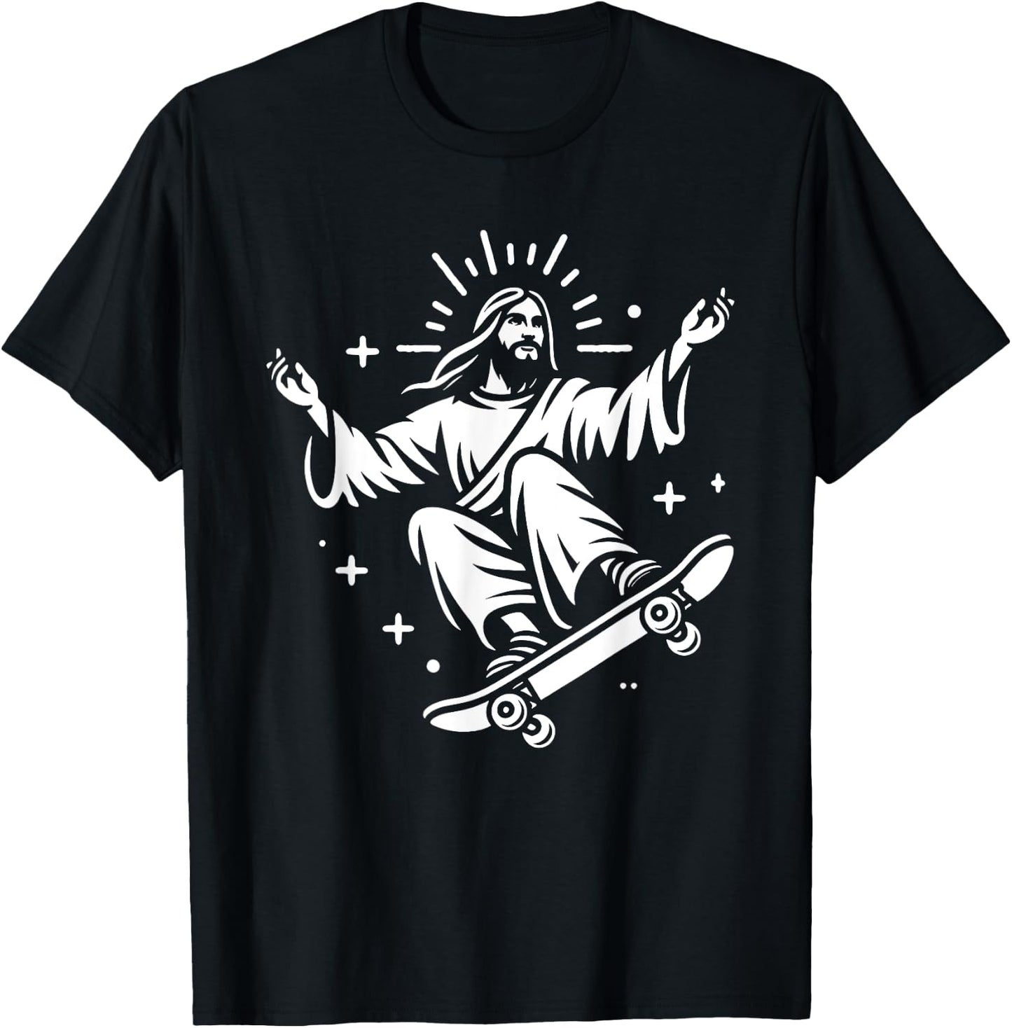 Jesus Riding Skateboard Funny Christian Skateboarding T-Shirt - T-Shirt | Black