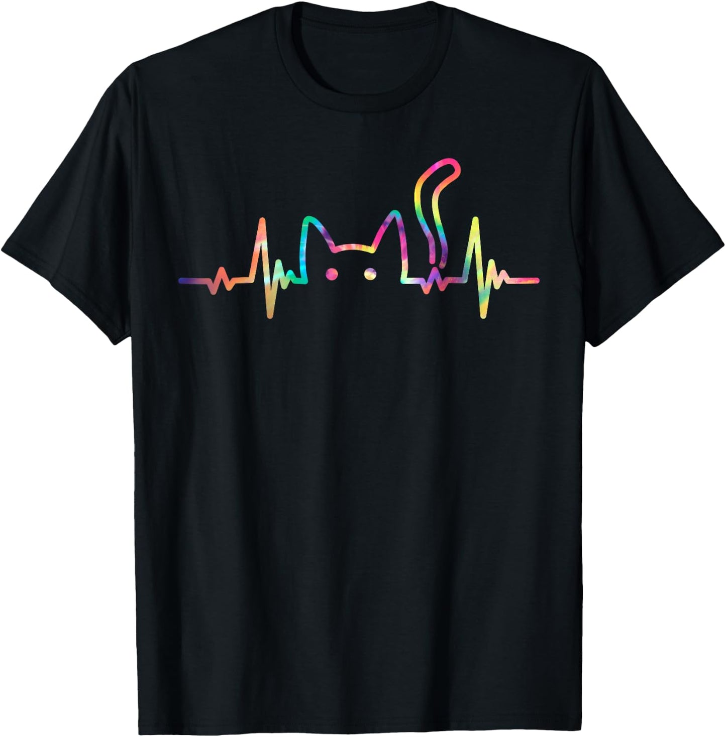 Heartbeat Cat Lover Animal Silhouette Cute Cat Women Girls Kids T-Shirt - T-Shirt | Black