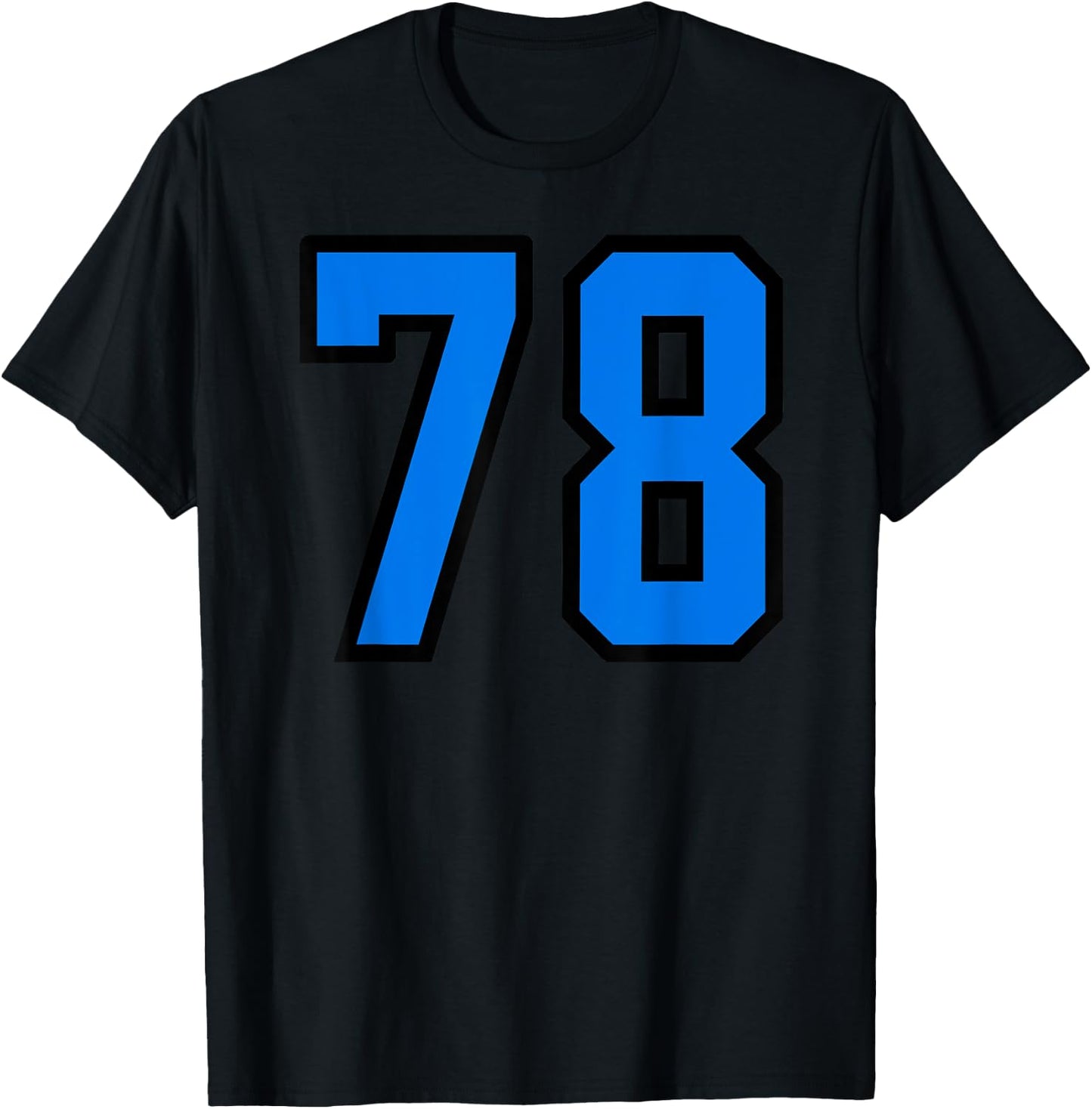 Number #78 Sport Blue Black Varsity Number T-Shirt - T-Shirt | Black